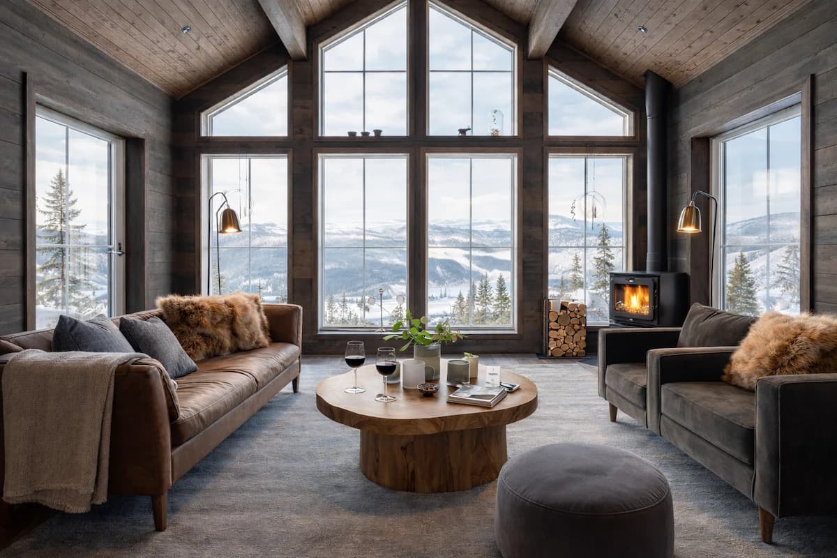 Vacation rental property with ambient lighting at dusk